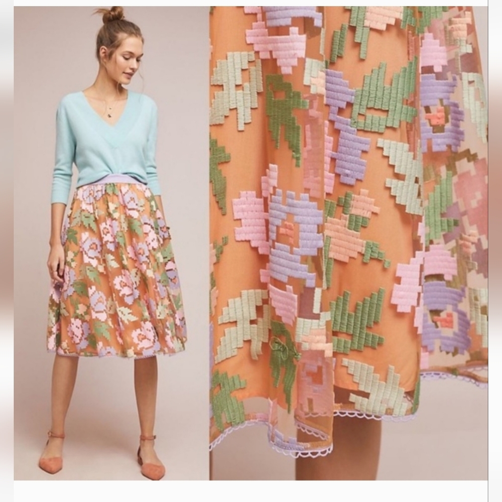 Maeve by Anthropologie Pixilated Tulle Midi Skirt